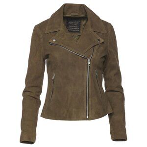 Lusso Leather Sandra Olive Green Suede Biker Jacket